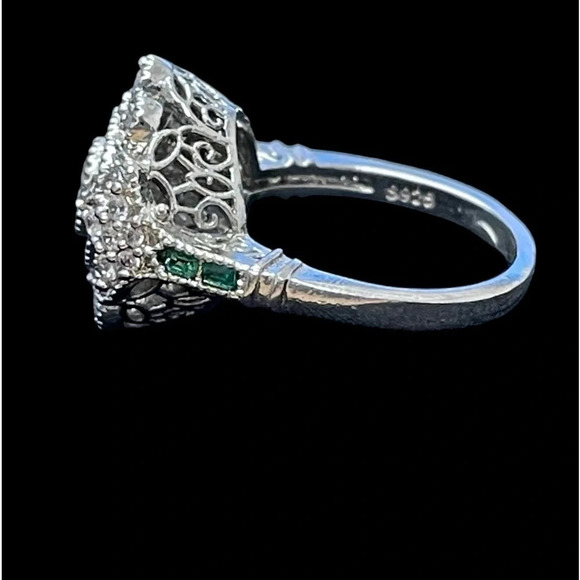 Sterling Silver Green/White CZ Cocktail Ring (9) - Picture 10 of 11